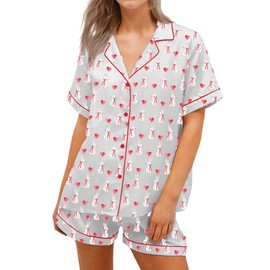 CocMouse Women Summer Y2k Pajamas Set 2 Piece Button Front Short Sleeves Sleep Pjs Shirt and Boxer Shorts Outfit Lounge Set (Gray, L)