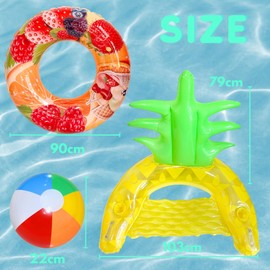 Lubibi Inflatable Pool Float Set, 3pcs Swimming Pool Inflatables with Float Pool Chair, Fruit Swimming Ring, Beach Ball, for Kids Adults, Family, Summer Pool Party