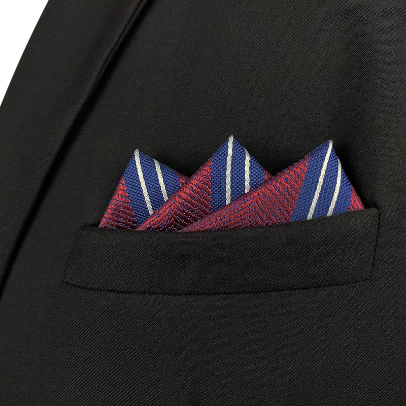 S&W SHLAX&WING Pocket Squares for Men Maroon Blue Red Striped