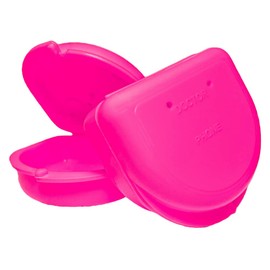 2 Pack of Retainer Cases (Available in Various Color Options); for Retainers, Dentures, Mouth Guards, and other Accessories. With Vent Holes and Write-on I.D. Area, Secure Snap Closure (Pink)