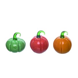 100 North Festive Fall Harvest Pumpkin Patch 1.5 x 1 Glass Blown Miniature Collectible Art Statue Figurine Décor -Assorted Set of 3