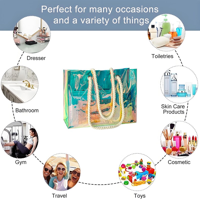 TotePrint PVC Holographic Shopping Bag Beach Bag - Reusable Transparent