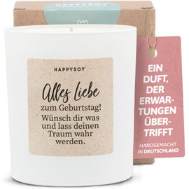 Geschenk zum Geburtstag - Duftkerze mit Spruch - Geburtstagsgeschenk, Happy birthday, Geburtstagskerze, Sprüche - Handgemachte Kerze - Sojawachs - Weiß
