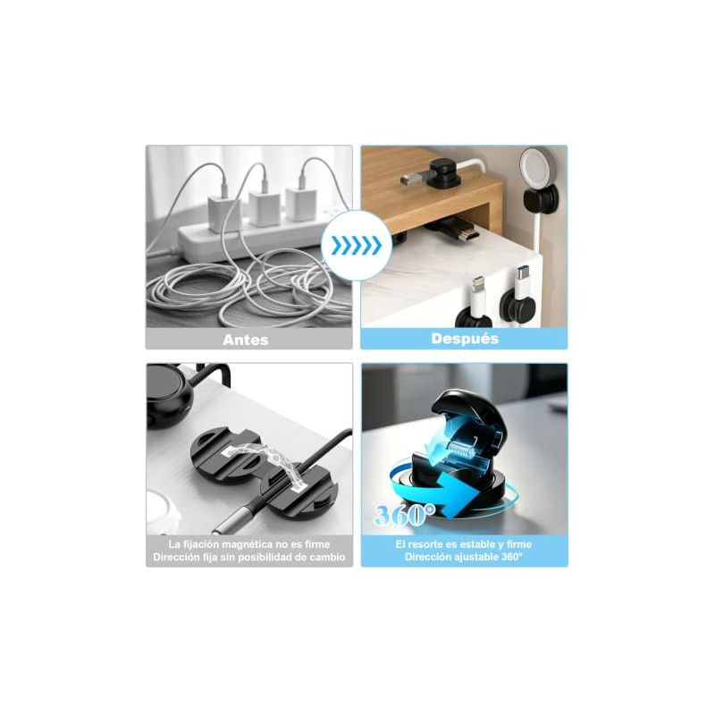 Sujetador de Cables, Set 100 Clips Adhesivos y 6 Sujetadores
