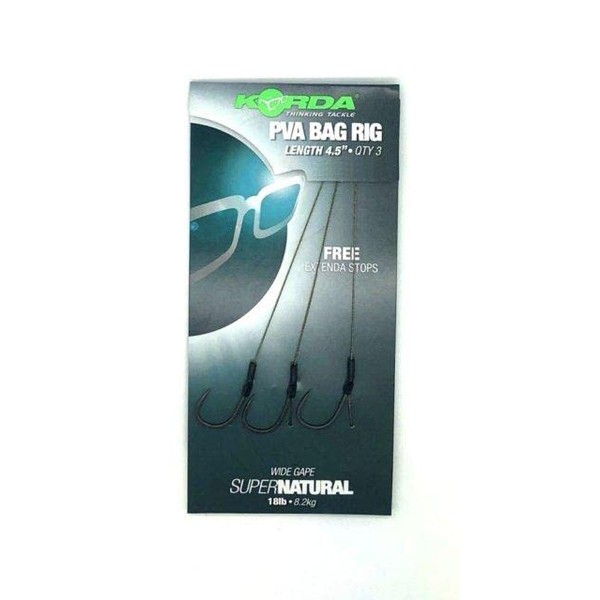 Korda PVA Bag Rigs 4.5" Pack Of 3 18lb Barbed or Barbless: Size 8 Barbless