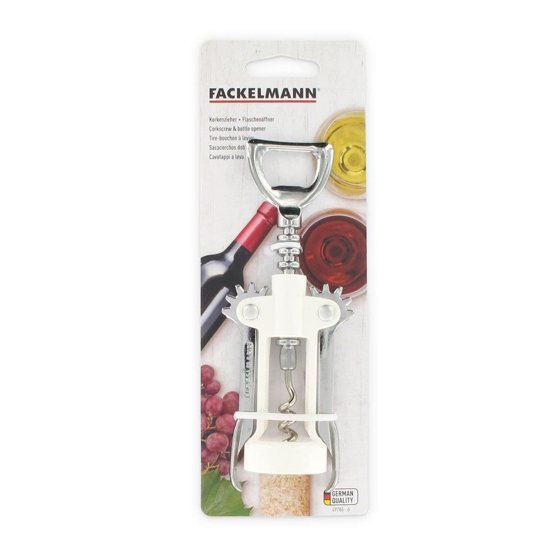 FACKELMANN Korkenzieher mit Flaschenöffner 16,5cm in weiß/Silber, Kunststoff, 16.5 x