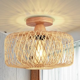 FRIDEKO HOME Ceiling Light Vintage Bamboo - Ceiling Light Wooden Lampshade Pendant Lamp E27 Lamp Holder Boho Rattan Lamp Diameter 30 cm Pendant Light for Kitchen Hallway Living Room Bedroom Dining