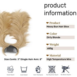 WHAUD Messy Bun Hair Piece Side Comb Clip in Hair Bun Tousled Updo Hairpiece for Women Short Natural Wavy Adjustable Versatile Tousled Updo Easy wear Faux Hair Bun (Dirty Blonde)