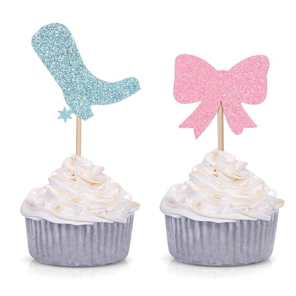 Paquete de 24 botines o lazos para decoración de cupcakes (azul y rosa)
