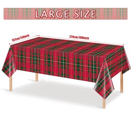 6Pcs Christmas Buffalo Checkered Plaid Party Tablecloth Decorations,Disposable Plastic Red and Green Xmas Rectangle Table Cover Backdrop for Christmas Winter Holiday Party Supplies, 54 x 108 inches