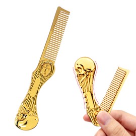 Mini Hair Beard Mustache Comb Brush Combs Metal Travel Folding for Mens Men Women, 1 Pack Gold