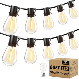 Torkase Dimmable S14 LED Patio Lights 60FT 20+1 Vintage Bulbs, ETL Listed Commercial Grade Waterproof String Lights for Porch, Gazebo, Market Lighting