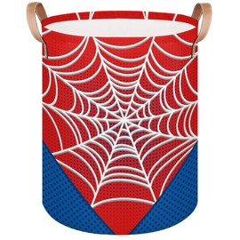 Large Laundry Hamper Basket Red Spider Web Round Collapsible Storage Organizer Bin for Kids Room, Boys, Nursery, Closet, Bedroom, Playroom, Toys, Dirty Clothes, 16"W x 20"H