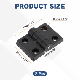 sourcing map 2Pcs Torque Hinge, 71x50x9mm Nylon Adjustable Position Control Hinges, Self-Closing Door Hinges with 6mm Hole for Electronics Box Wooden Furniture Cabinet Hardware, Black