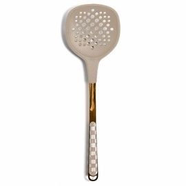 MACKENZIE-CHILDS Slotted Spoon, Silicone Turner for Cooking, Brown-and-White Mocha Check