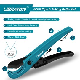 Libraton Plastic Pipe Cutter 0-31mm, PVC Pipe Cutter Set for PEX, PVC, PPR Plastic Hoses, Hose Cutter with Tube Cutter 3-22mm, 3-Piece 10Meter PTFE Seal Tapes