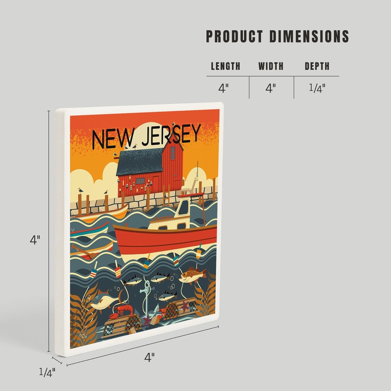 New Jersey, Nautical Geometric (Absorbent Ceramic Coaster, Single, Cork Back,