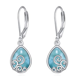 CRMAD Larimar Leverback Earrings Sterling Silver Teardrop Filigree Dangle Drop Earrings for Women Girls(larimar)