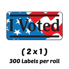 I Voted Stickers - (Roll of 300) 2 x 1 Inch Rectangle American Flag Adhesive Stickers for Polls and Elections in School and City Government