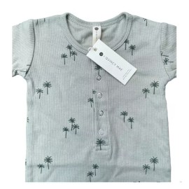 Quincy Mae Q by Quincy Mae Baby unisex Ribbed Palms Short Sleeve  Romper Size  3-6 Months