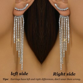 Silver Rhinestone Tassel Earrings for Women Dress Silver Fringe Prom Earrings Long Tassel Bling Crystal Dangle Drop Earrings Mothers Day Gifts Wedding Party Prom Dress Jewerly 2024