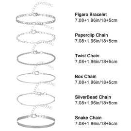 Gjinxi Trendy Bracelets for Women, Silver Dainty Stackable Bracelet, Adjustable Boho Bangles Charm, Waterproof Non Tarnish Bangle Cuff Beaded Bracelet Set, Women Stack Bracelets Jewelry Gifts