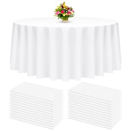 YMHPRIDE 24 Pack White Round Tablecloths,96 Inch White Plastic Disposable Table Cloth,White Plastic Table Cloths for Parties, Picnic, Birthday, Wedding, Outdoor