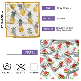 Zewurtuw 2PCS Scarf Silk Feeling Satin Head Hair Wrap Lightweight Large Square Fashion Cute Aesthetic 27.5 Inches for Women-Fruit