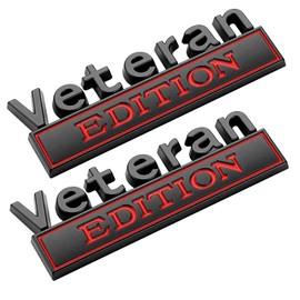 2Pack Veteran Edition Car Emblem with 4 Adhesives, 3D Badge Decal for Trucks, Metal Stickers Replacement Compatible with Universal Vehicle, Army Veteran Gifts for Men (Black & Red)