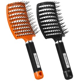 Kertiberif Curved Vented Hair Brush 2 Pack, Detangling Brush for Wet and Dry Hair, Paddle Hairbrush for Women Men Kids Curly Thick Fine Long Short Hair
