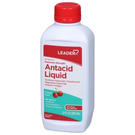 Leader Maximum Strength Antacid Liquid with Aluminum Hydroxide, Simethicone, Antacid/Antigas for Heartburn, Acid Indigestion, Pressure & Bloating, Cherry Flavor 12 FL oz
