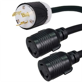 NEMA L6-30P to 2X L6-20R Y Splitter Cord - 1 Foot Lead 2 Foot Leg, 20A/250V, 12/3 SJT - Iron Box # IBX-24117