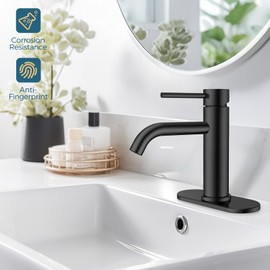 FORIOUS Matte Black Bathroom Faucet 1 Hole, Lead-Free, Single Handle Single Hole Bathroom Sink Faucet with Pop up Drain and Supply Hose for Sink, Vanity, RV, Lavatory, Suitable for 1 or 3 Holes