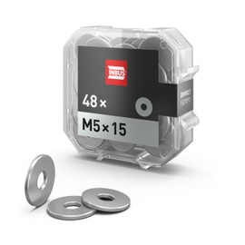 INBUS® 74964 Washers M5 x 15 (DIN9021/ ISO7093, Stainless Steel A2), Pack of 48 - Metal Washers for Screws, Nuts & Threaded Rods