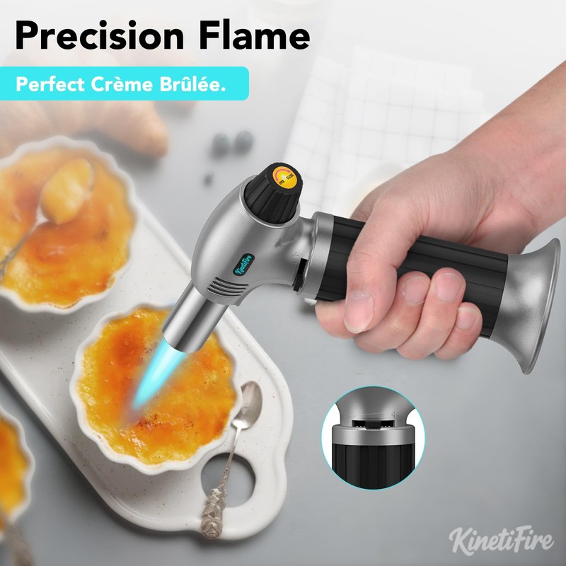 KinetiFire Butane Torch Lighter, Refillable Kithcne Torch with Safety Lock,