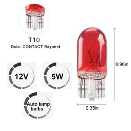 Yifengshun T10 Small Halogen Light Bulb Red,Super Bright 194 W5W 168 5W Wedg Bulbs for Car License Plate Light Dome Map Light Side Parking Light Fog Light Tail Light 12V (10 Pack)