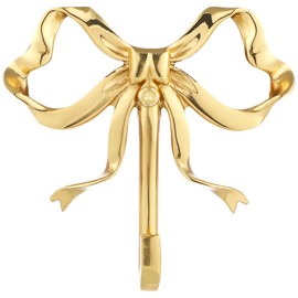 Golden Brass Bowknot Wall Hook - Decorative Hanging Hook for Coat, Hat, Towel - 2.63 X 2.51 X 0.59 Inch - Easy to Install, Multi-Purpose Home Decor