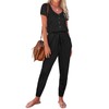 REORIA Women's Summer Casual Jumpsuit Plain Scoop Neck Button Down