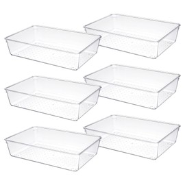 Josojoou 6Pack Drawer Organizer Tray 15 x 6 x 2Inch Large Clear Plastic Drawers Organizer Stackable Shallow Drawer Organizers for Jewelry, Snacks, Office, Bathroom, Bedroom and Kitchen