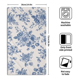 Vintage Floral Hand Towels for Bathroom Set of 2 Retro Blue and Cream Flower Absorbent Kitchen Towels 14.4 x 28.3 Inch Chinoiserie Fingertip Towels for Home Hotel Gym Spa