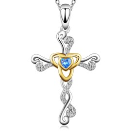 AGNURCADE Celtic Knot Cross Pendant Necklace Sterling Silver Religious Irish Celtic Crucifix Love Heart Zirconia Necklace Jewelry Thanksgiving Birthday Gifts for Women Mom