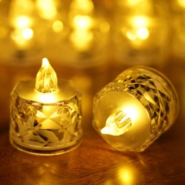 SupBri 24 Pack Flameless Tea Lights Battery Operated, Crystal LED Tealight, Votive Fake Candles for Valentines Wedding Decorations