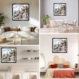 DAERLE Diamond Painting Erwachsene, Altes, mit Blumen überwuchertes Dorf, 5D DIY Diamant Painting Bilder Landschaft, Diamant Malerei Diamond Painting Runde Steine für Zuhause Dekor 30x30 cm