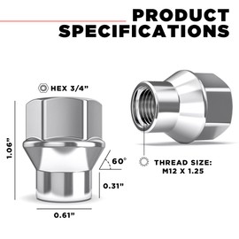 White Knight 7806-14 Chrome M12 x 1.25 Open End ET Bulge Lug Nut, 4 Pack