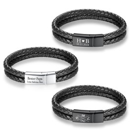 TMT Personalisiertes Herren Armband zum Valentinstag mit Gravur aus veganem Leder | Männer Armband mit Namen und Magnetverschluss | Stilvolles Geschenk für ihn | Armbänder für Herren