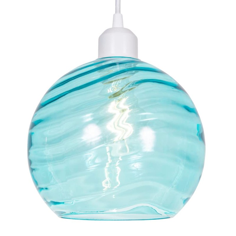 Modern Designer Soft Teal Circular Ribbed Glass Non Electric Pendant