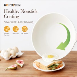 Kordisen Nonstick Wok with Lid, 12 Inch Woks & Stir-fry Pans, Healthy Coating Induction Cookware, Compatible with All Stovetops, PFOA Free (Cream White)