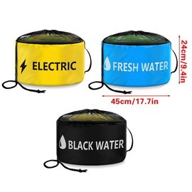 AIMALL RV Waterproof Hose Storage Bag Set 9.45x17.7 Inch Foldable PU Organiser Pouch with Oxford Lining for Water Sewer Power Cables – Yellow Blue Black Options