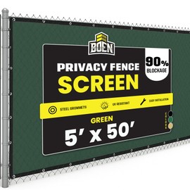 Boen - Backyard Privacy Screen Fence Covering 5' x 50' - Green - Instant Outdoor Privacy Fence Screen for Any Metal, Chain Link, Wood Panels or Plastic Fencing - Shade & Block Wind Privacy Wall