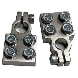 Pair of SAE 4 Spot Flat Battery Terminal Car Audio Top Post 4/0 AWG Lugs + Bolts